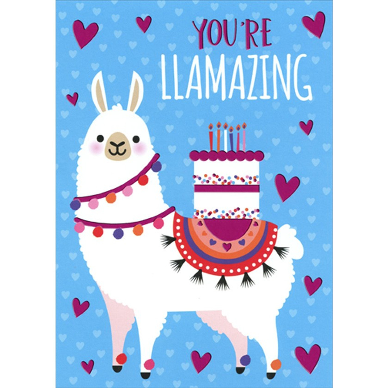 Llamazing : Llama with Cake Juvenile Birthday Card for Kids