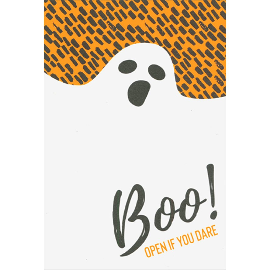 Open If You Dare : Ghost on Black and Neon Orange Halloween Card ...