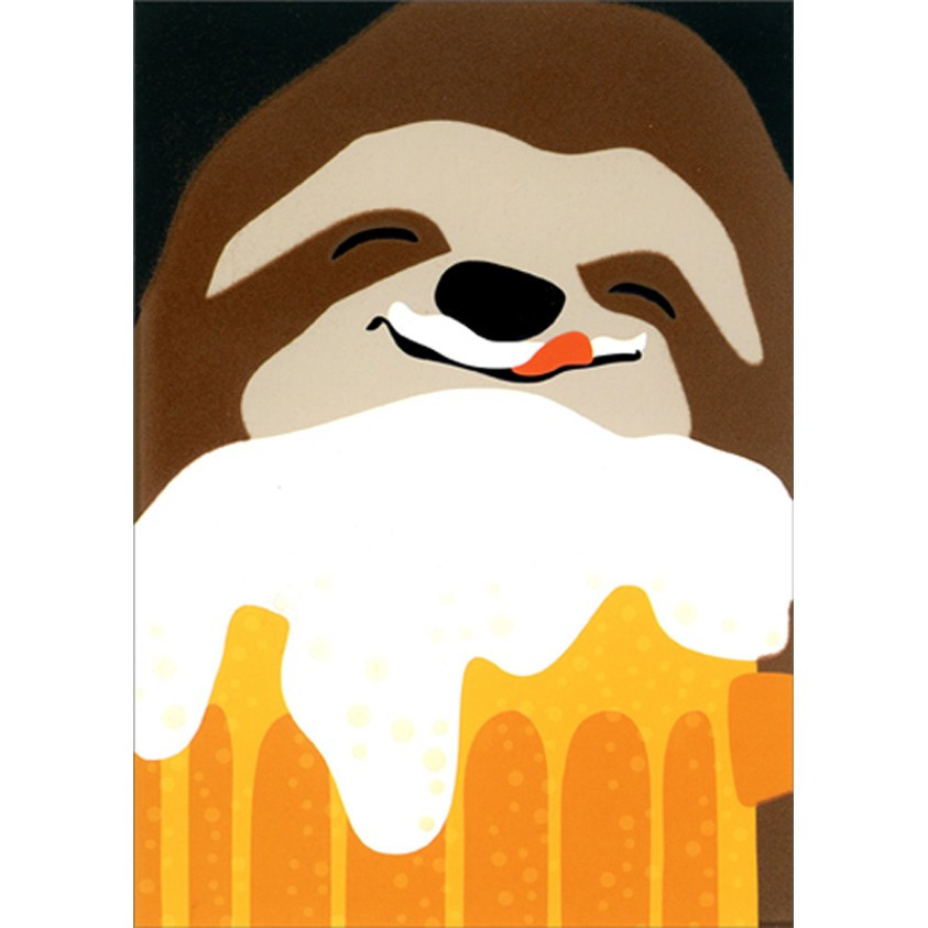 Happy Sloth Frosty Beer Masculine Humorous : Funny Birthday Card for