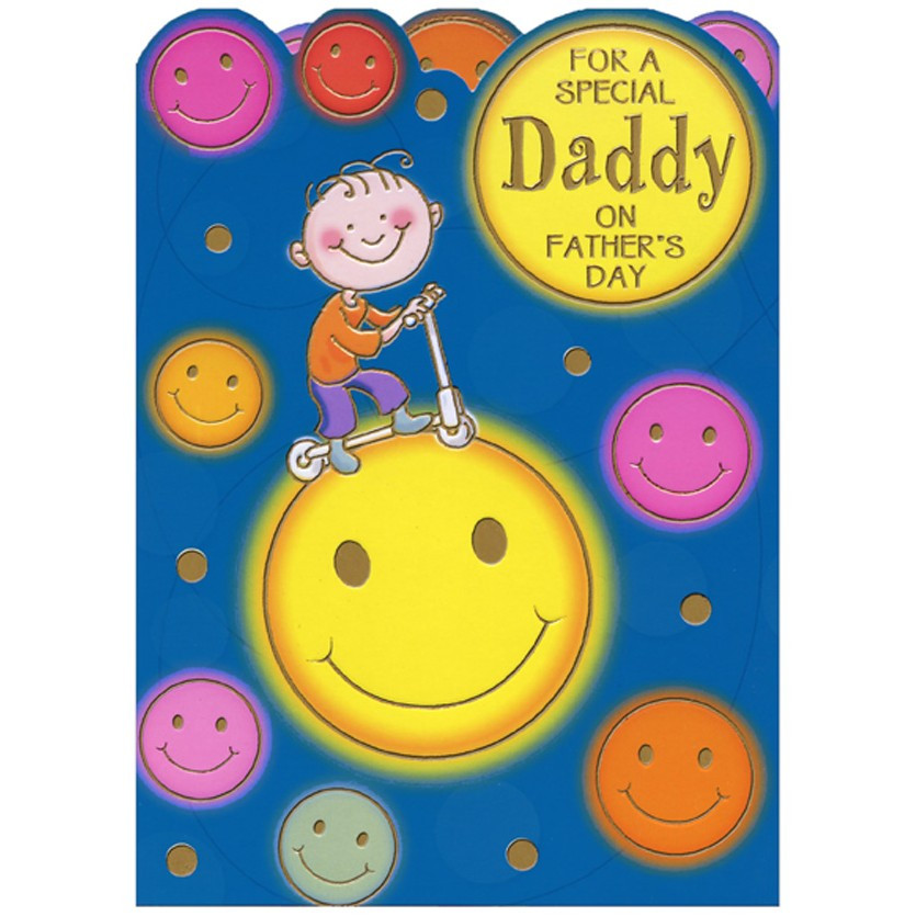 Boy on Scooter and Smiley Faces: Daddy Juvenile / Kids Father's Day ...