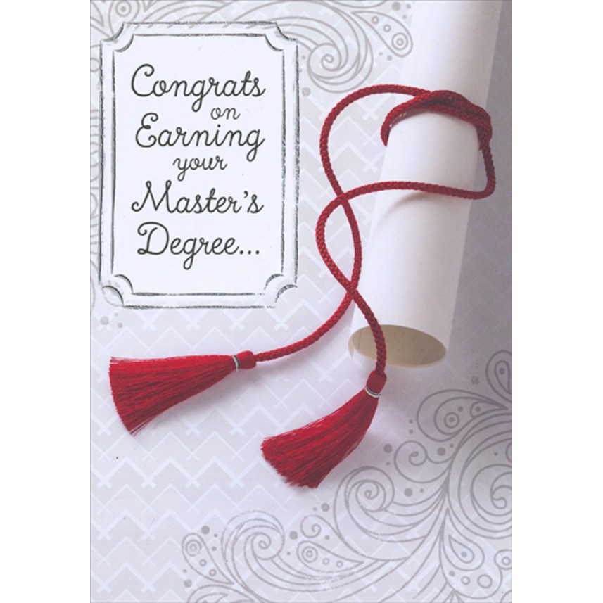 White Diploma with Red Tassel Master's Degree Graduation