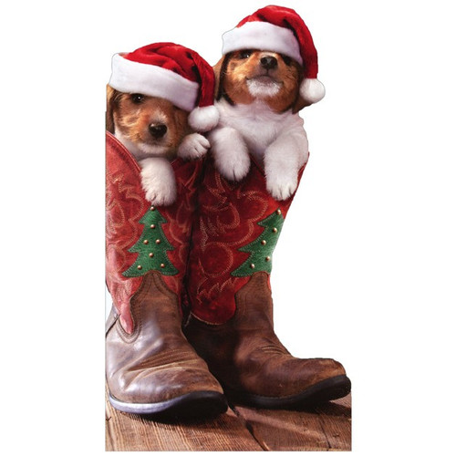 Christmas Puppies in Cowboy Boots Little Big Funny Dog Christmas Card