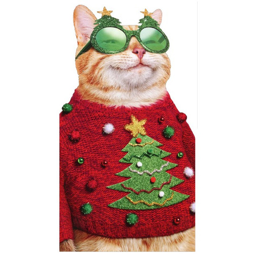 Cat in Ugly Christmas Sweater Little Big Funny / Humorous Christmas Card