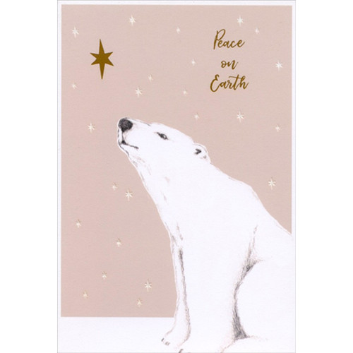 Polar Bear and Gold Star Christmas Card: Peace on Earth