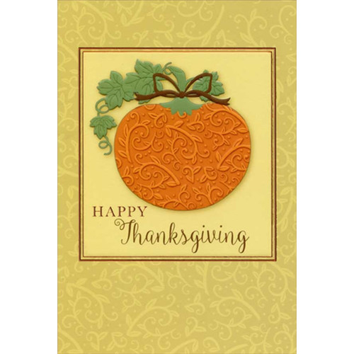 Pumpkin : Swirling Vine Patterns and Background Thanksgiving Card: Happy Thanksgiving
