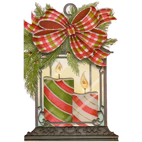 Christmas Lantern with Striped Candles Die Cut Christmas Card from Both of Us