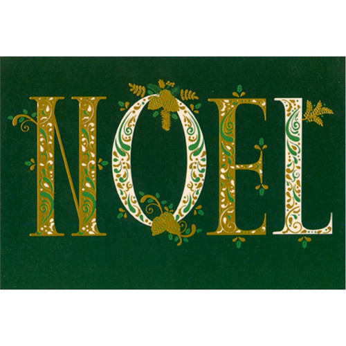 Gold Noel on Deep Green Christmas Card: NOEL