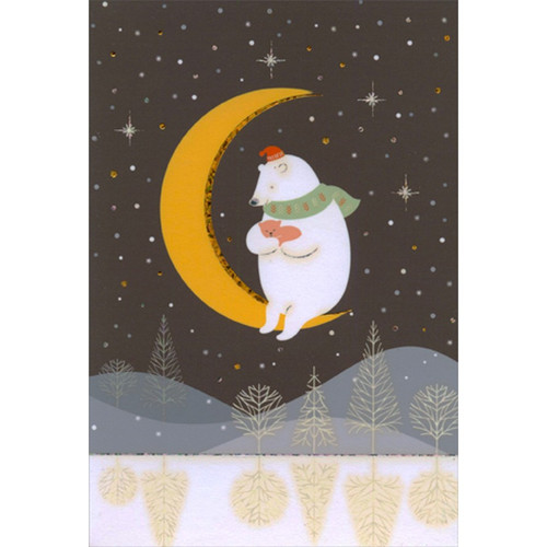 Polar Bear Sitting on Crescent Moon Christmas Card