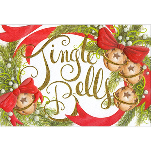 Jingle Bells with Red Bow Christmas Card: Jingle Bells