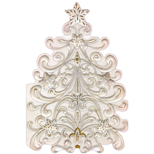 Embossed Die Cut White Tree with Gold Accents Christmas Card