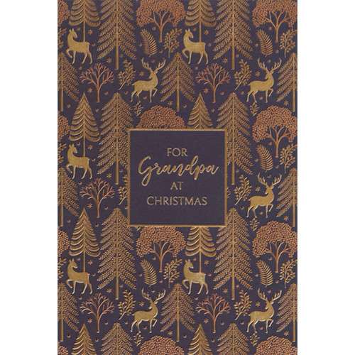 Gold Foil Deer, Buck and Tree Images on Dark Background Grandpa Christmas Card: For Grandpa at Christmas