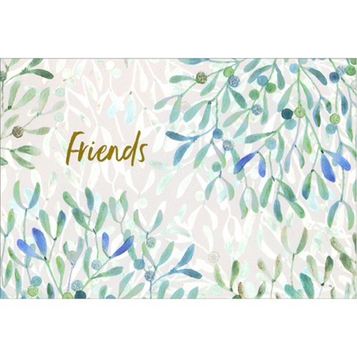 Blue and Green Watercolor Branches Friend Christmas Card: Friends