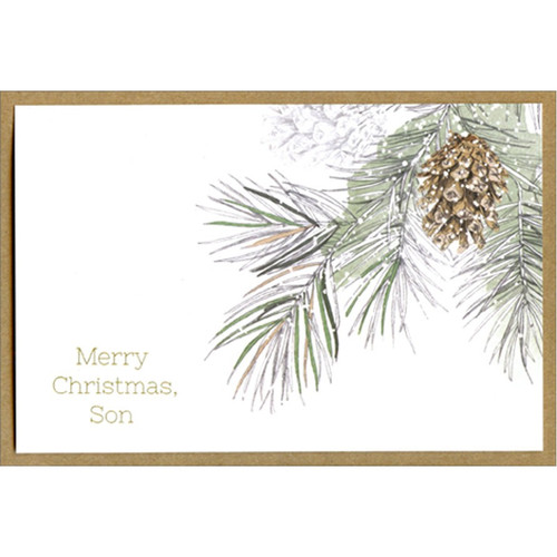 Pine Branches and Single Pine Cone Son Christmas Card: Merry Christmas, Son