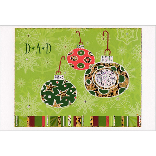 3 Ornaments on Bright Green Dad Christmas Card: DAD