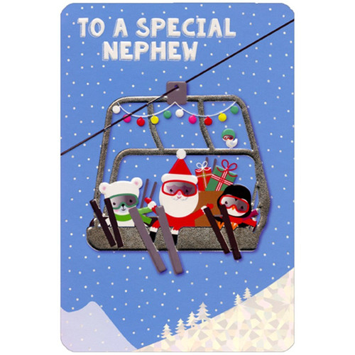 Ski Lift Santa, Polar Bear and Penguin Nephew Christmas Card: To a Special Nephew