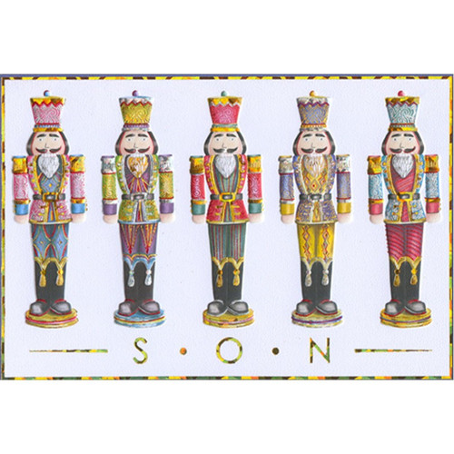 Five Colorful Embossed Foil Nutcrackers Son Christmas Card: SON