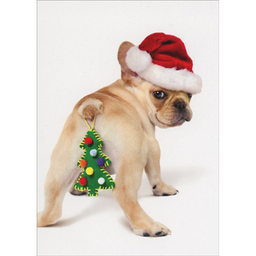 Puppy with Ornament Hanging on Tail Box of 10 Funny / Humorous Christmas Cards