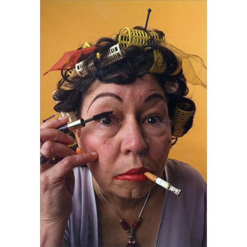 Lady Applying Mascara with Cigarette in Mouth Funny / Humorous Birthday Card for Her : Woman