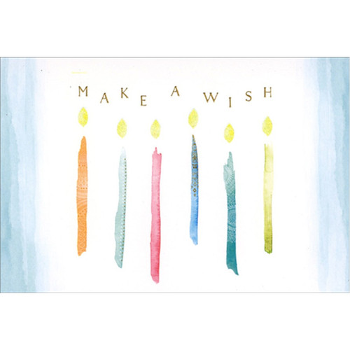 Six Watercolor Candles with Sparkling Flames Birthday Card: Make A Wish