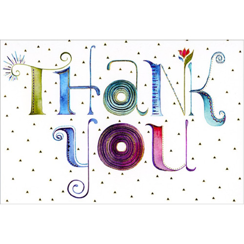 Green, Blue and Purple Letters with Swirling Foil Thank You Card: Thank you