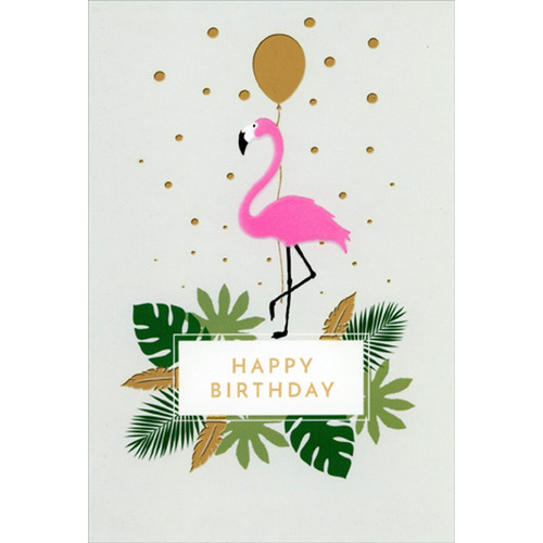 Flamingo : Single Gold Foil Balloon Birthday Card: Happy Birthday