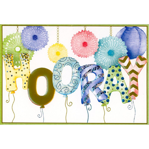 Hooray Balloons : Paper Fans and Lantern Congratulations Card: HOORAY