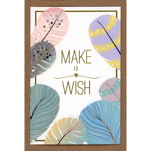 Make A Wish : Feather Border 3D Hand Decorated Birthday Card: Make a Wish