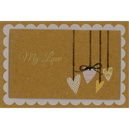 Four Hearts Hanging from Twine 3D Hand Decorated Birthday Card for The One I Love: My Love