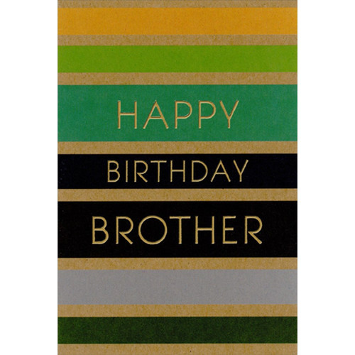 Alternating Light Brown and Colored Stripes Birthday Card for Brother: Happy Birthday Brother