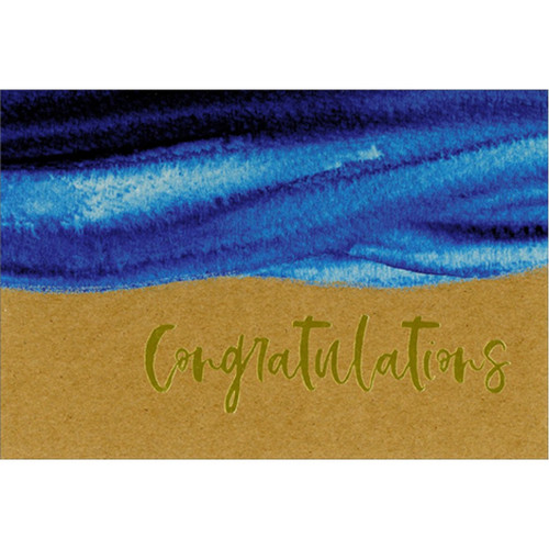 Blue Brushstrokes Across Brown Background Congratulations Card: Congratulations