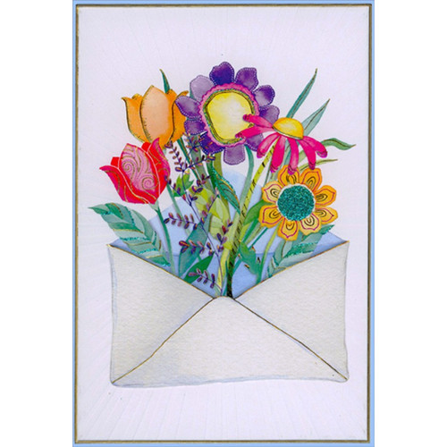 Envelope Bursting with Foil Accented Flowers Birthday Card