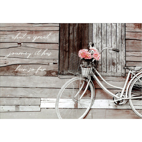 Great Journey : Bicycle Leaning Against Barn Birthday Card: what a great journey it has been so far