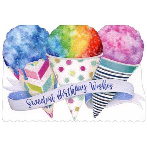 Three Sparkling Snowcones Die Cut Birthday Card: Sweetest Birthday Wishes
