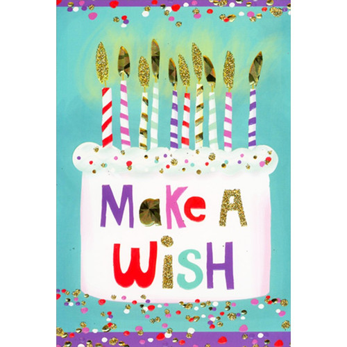 Gold Flamed Candles : Make a Wish Cake Birthday Card: Make A Wish