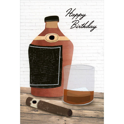 Bottle, Drink and Cigar Birthday Card for Him : Man: Happy Birthday