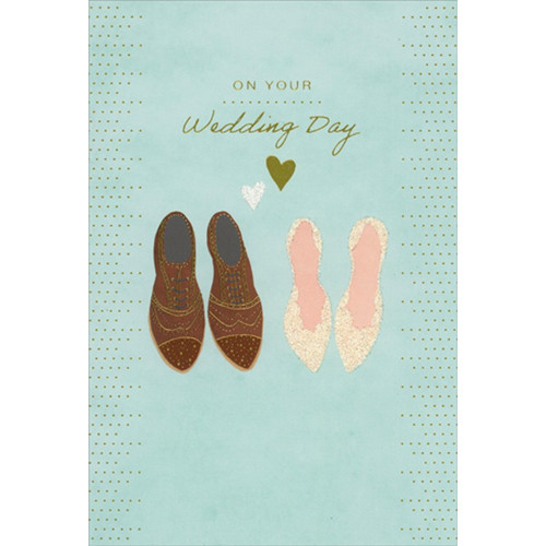 Bride and Groom Shoes on Light Blue Wedding Congratulations Card: On Your Wedding Day