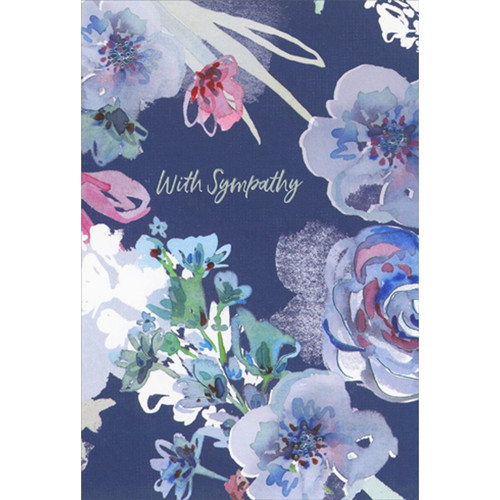 Gray, Pink and Blue Flowers on Dark Background Grandmother Sympathy Card: With Sympathy
