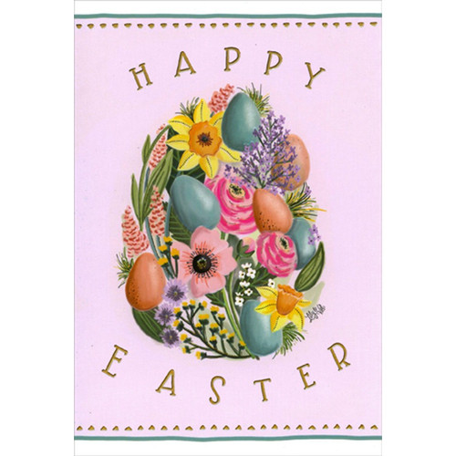 Spring Florals in Egg Shape Easter Card: Happy Easter