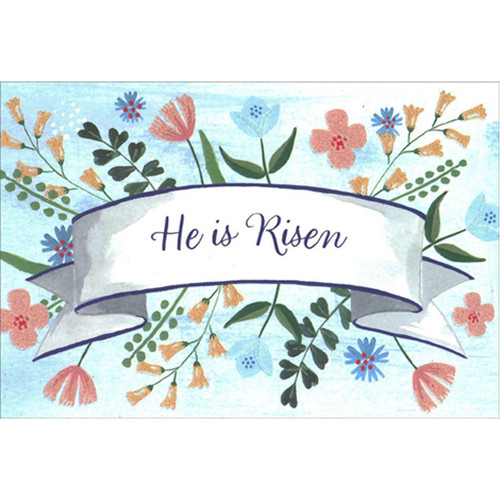 He Is Risen White Banner Religious Easter Card: He is Risen