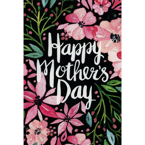 Large Pink Flowers on Black Mother's Day Card: Happy Mother's Day