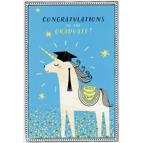 Unicorn Grad in Black Grad Cap Graduation Congratulations Card: Congratulations to the graduate!