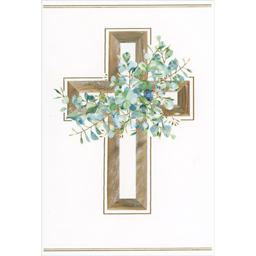 Gold Foil Bordered Cross: Blue And Green Floral Confirmation Congratulations Card