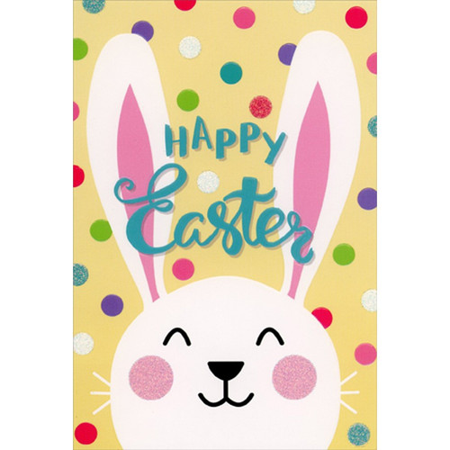 Happy Bunny: Polka Dots on Yellow Background Juvenile Easter Card for Kid / Child: Happy Easter