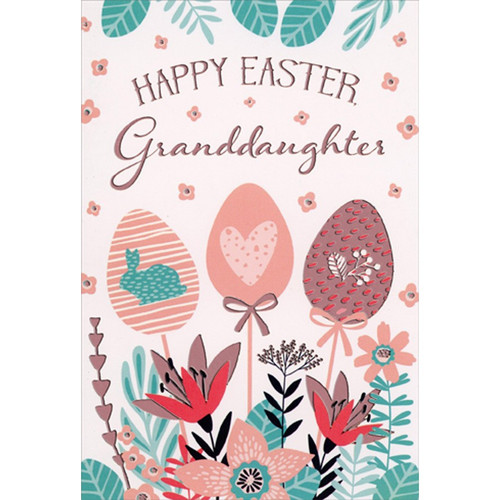 Three Easter Eggs on Stems Easter Card for Granddaughter: Happy Easter, Granddaughter