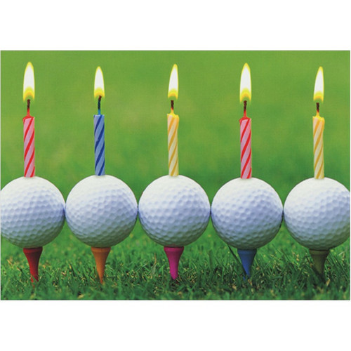 5 Golf Balls with Candles on Tees Funny / Humorous Birthday Card