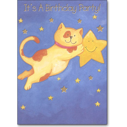 Cat & Star Box of 25 Invitations Party Invitations: It's A Birthday Party!
