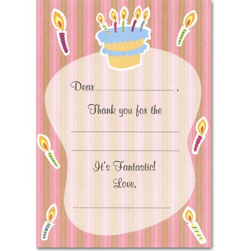 Cake & Candles Juvenile Fill-In Thank You Note Cards (8 Pack): Dear ___ Thank you for the ____ It's fantastic!  Love,  ___