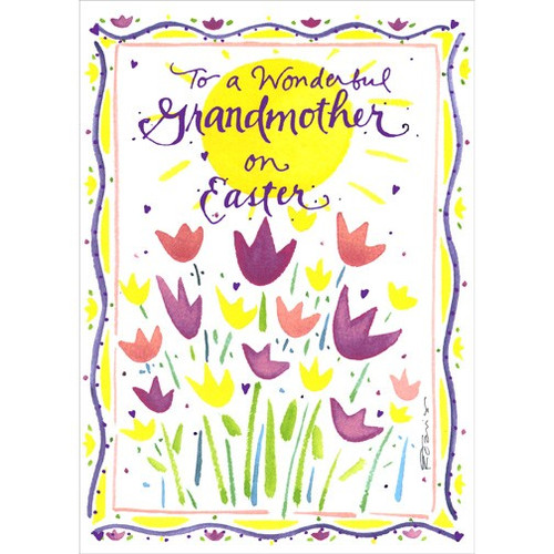Grandmother: Heart Flowers Easter Card for Grandmother: To a Wonderful Grandmother on Easter