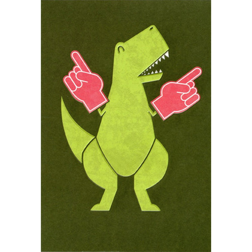 T-Rex Dinosaur Wearing Foam Number 1 Hands Funny / Humorous Father's Day Card