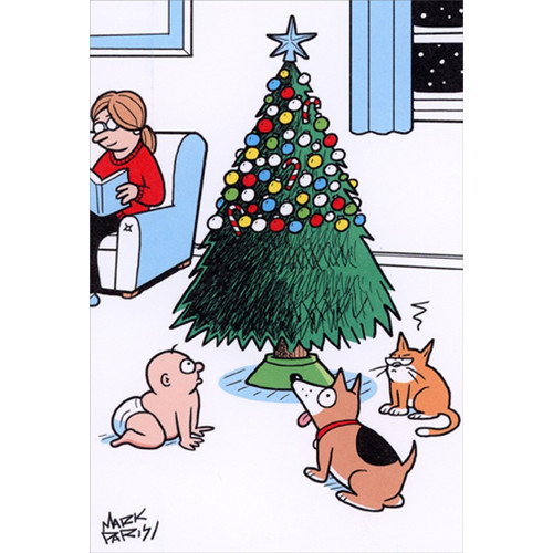 Ornaments Out of Reach from Baby, Dog and Cat Funny / Humorous Christmas Card